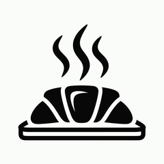 A hot and freshly baked croissant icon showing delicious morning pastry on a plate