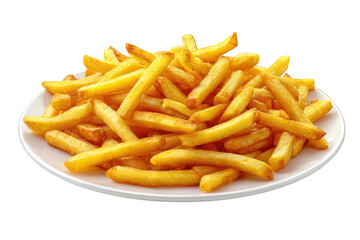 Crispy golden french fries on a plate isolated on transparent background