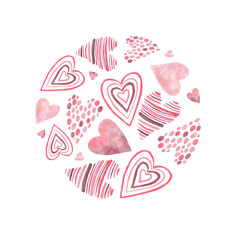Watercolor Hearts Circle for Love and Romance