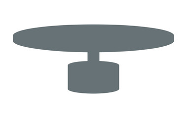 A simple grey table with a round top and cylindrical base
