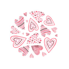 Watercolor Hearts Circle for Love and Romance