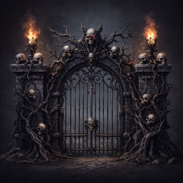 Hell Gate with Skulls Dark Fantasy Horror