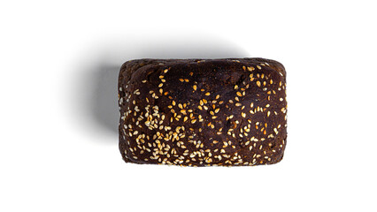 Black, rye bread with dried fruit on a white background. High quality photo