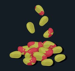 Raw pistachio nuts. Peeled pistachios handful, vegetarian diet organic tasty nut snack flat vector illustration. Tasty pistachio nuts