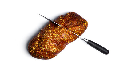 Rye flour loaf with cereals on a white background. High quality photo