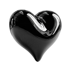Elegant black glass heart sculpture isolated on transparent background