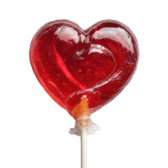 Red heart-shaped lollipop isolated on transparent background