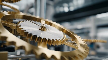 Mechanical clock mechanism in operation, gears turning steadily and evenly, representing accuracy, endurance, and finely tuned engineering processes. cinematic color correction, natural uneven