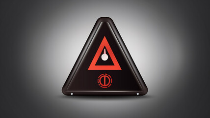 Futuristic Dark Triangle Symbol with Glowing Red Core and Power Button Motif