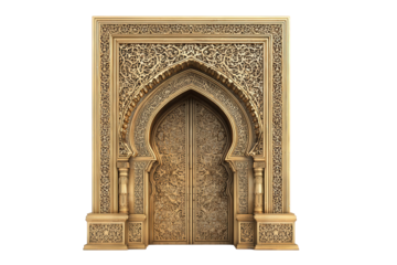 Intricate islamic archway with ornate doors isolated on transparent background
