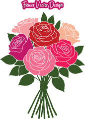 Bouquet of roses vector illustration. Colorful rose bouquet with mixed pink and red roses, symbolizing love and beauty, perfect for floral decorations &ndash; vector illustration