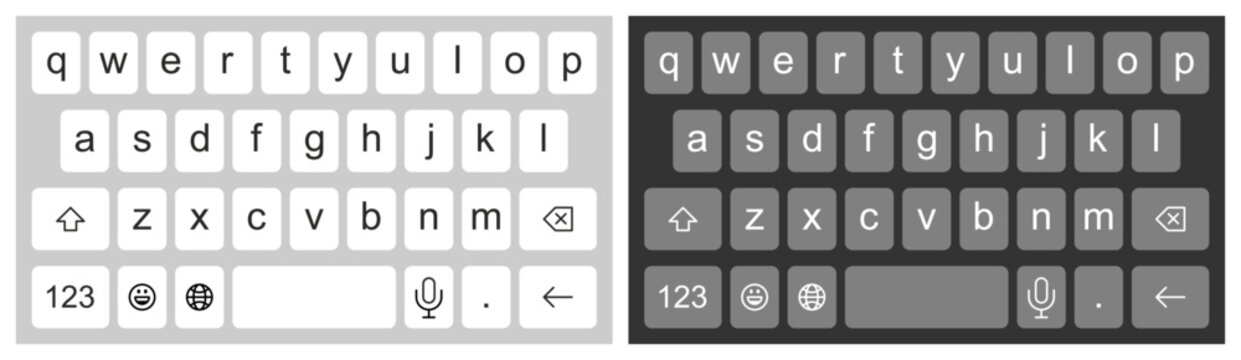 Smartphone keyboard. Light and dark alphabet buttons. Mobile keyboard. Mockup or template for modern mobile app. Flat style