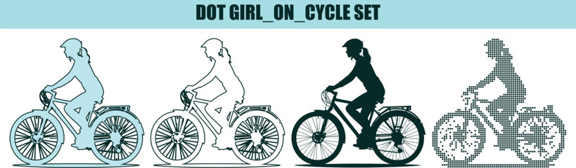 Obraz premium Female Cyclist Riding Bicycle Silhouette Set Isolated on White Background