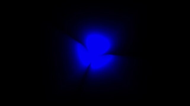 Abstract blue glowing three petal shape light on black background motion loop