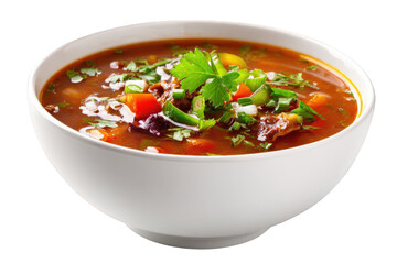 Vibrant vegetable soup in bowl isolated on transparent background