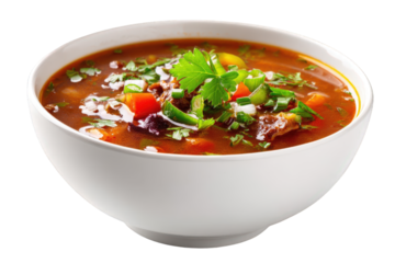 Vibrant vegetable soup in bowl isolated on transparent background