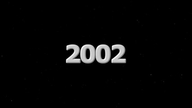 2002 greeting text with particles and sparks on the black night sky with colorful fireworks on the background, beautiful typography magic design.4k video black background