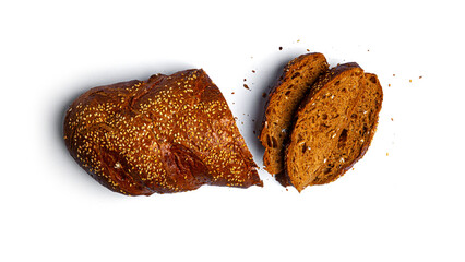 Rye flour sliced loaf with cereals on a white background. High quality photo
