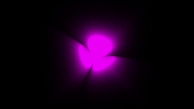 Abstract purple glowing three petal shape light on black background motion loop