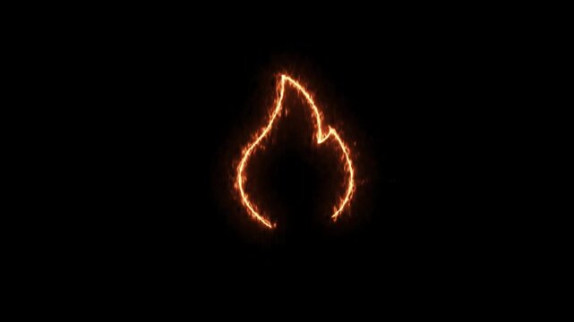a digital graphic of a fire or flame icon/design on a black background. 4k animation