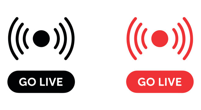 A graphic illustration of go live buttons in black and red on a white background