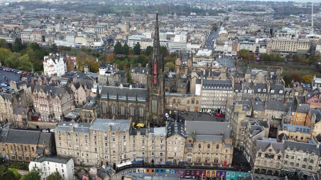 Scott Monument Edinburgh Scotland drone shot 
