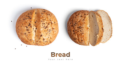 Bread on a white background. Long header banner format. Panorama website header banner. . High quality photo