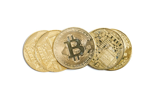 Group of Bitcoin isolated on white background, Cryptocurrency trading technology concept. Crypto is digital money within the blockchain network