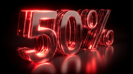 A three dimensional fifty percent symbol representing risk level probability warning and critical performance threshold concepts.
