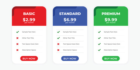 Modern Pricing Table Comparison for Subscription Plans