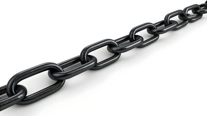 Strong black chain on white background for industrial or symbolic use
