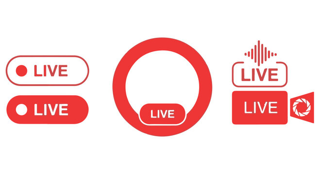 A collection of modern live streaming icons in red and white on a clean background