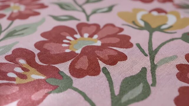 Floral Patterned Fabric - A close-up shot showcases a light pink fabric adorned with a floral pattern.
