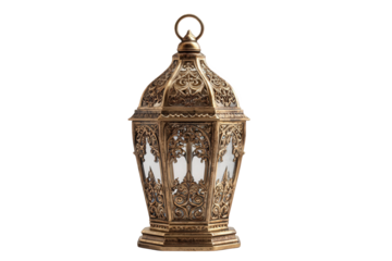 Intricate brass lantern isolated on transparent background