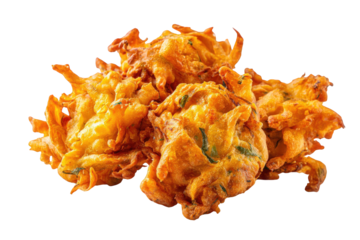 Crispy golden onion pakoras isolated on transparent background