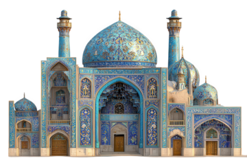 Intricate blue mosque architecture isolated on transparent background