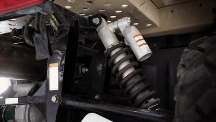 Old car suspensions. Close up car suspension wear and tear parts. CV joint Rubber boot and Control...