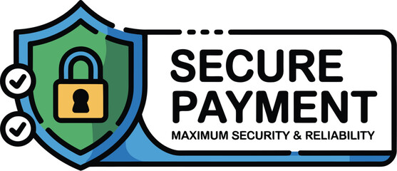 A secure payment logo with a shield and padlock icon on white background