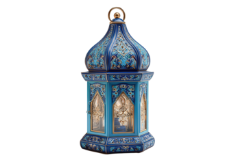 Intricate blue decorative lantern isolated on transparent background