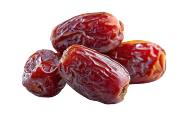Four red dates clustered together isolated on transparent background