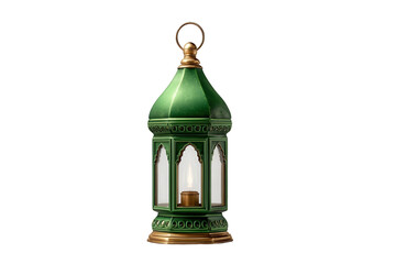 Green decorative lantern with gold accents isolated on transparent background