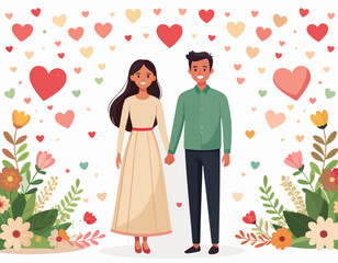 A flat illustration of a couple celebrating Valentine's Day.