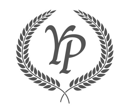 Initial letter Y and P, YP monogram logo design with laurel wreath. Luxury calligraphy font.