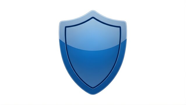A blue shield icon on a transparent background representing protection and security