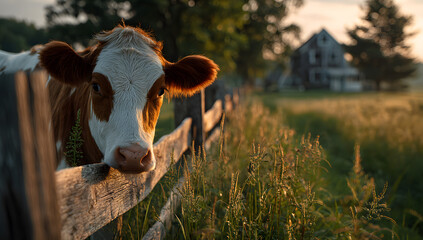 Bovine in open grassland, highlighting traditional farming practices and rural scenery