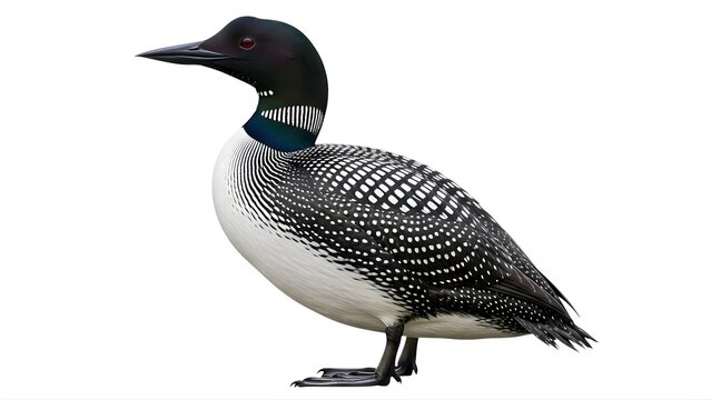 A common loon standing alone on a transparent background