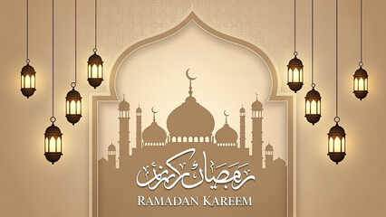 Celebrating the holy month of ramadan with elegant mosque silhouettes and illuminated lanterns