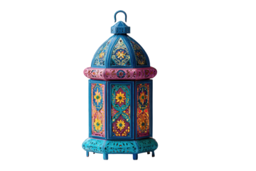 Colorful stained glass table lamp isolated on transparent background