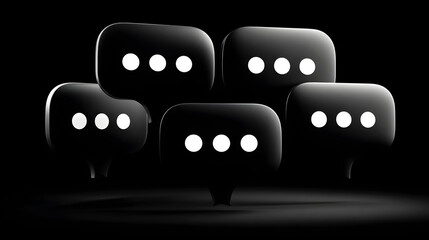 Five black speech bubbles with dots symbolizing digital communication and shared ideas