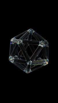 3d Transparent rotating glossy wired object rings with dispersion effect. Rainbow colors reflection glass. 3d render animation loopable Vertical video
